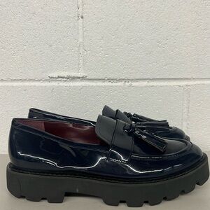 Sarto sz9.5 midnight blue loafers tassel slip on preppy patent leather Balinna